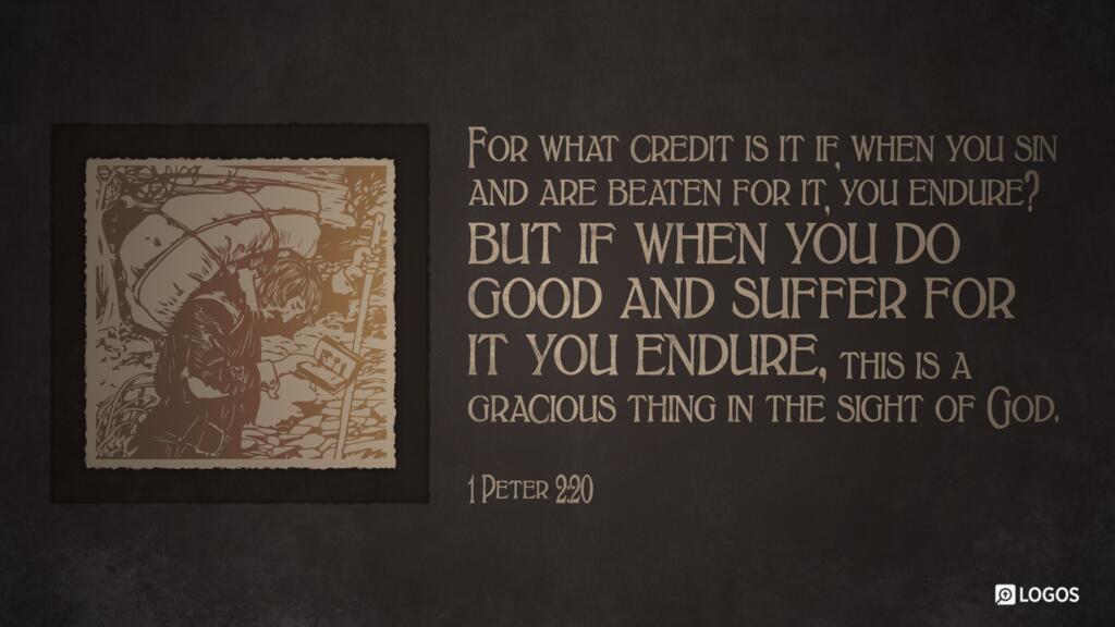 1 Peter 2:20: For what credit is it if, when you sin and are beaten for it, you endure? But if when you do good and suffer for it you endure, this is a gracious thing in the sight of God.