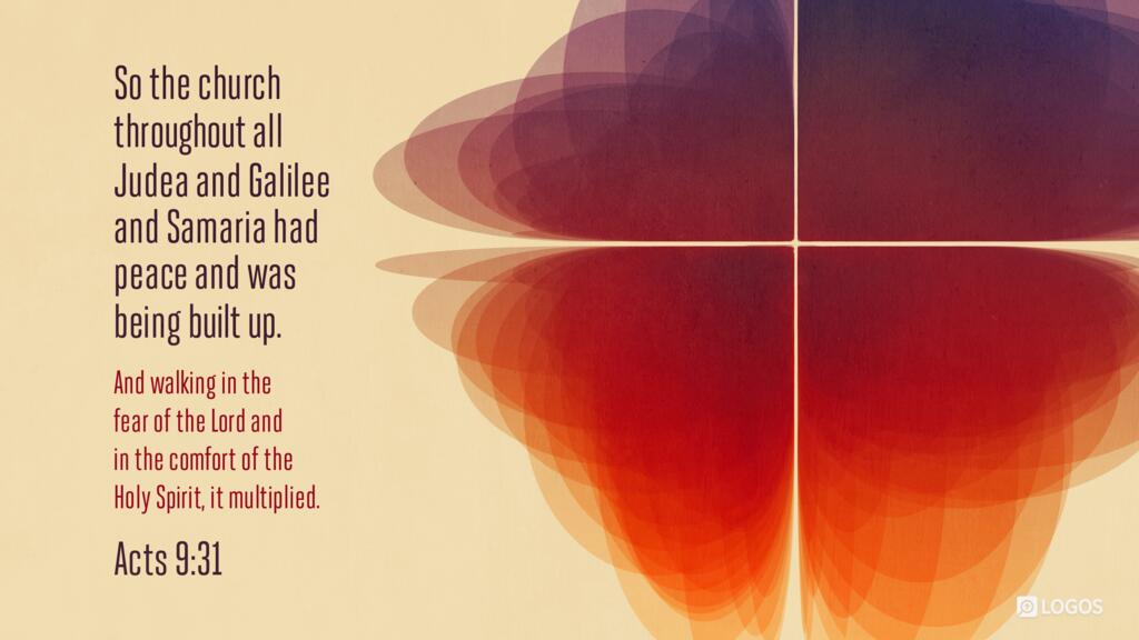 Acts 9:31: So the church throughout all Judea and Galilee and Samaria had peace and was being built up. And walking in the fear of the Lord and in the comfort of the Holy Spirit, it multiplied.