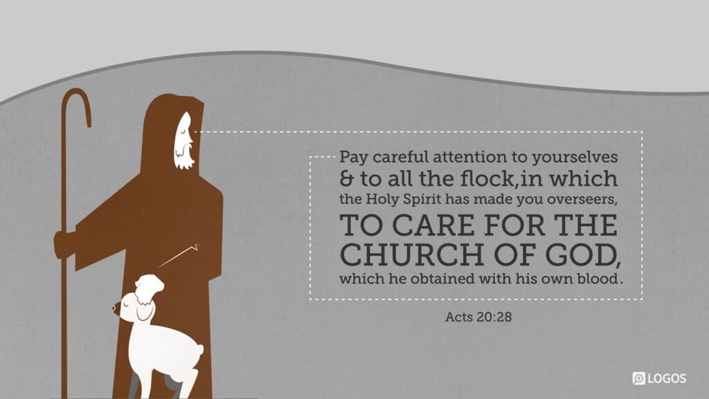 Acts 20:28: Pay careful attention to yourselves and to all the flock, in which the Holy Spirit has made you overseers, to care for the church of God, which he obtained with his own blood.