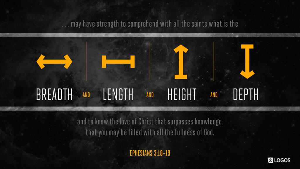 Ephesians 3:18–19: … that you, being grounded and rooted in love, may have strength to comprehend … what is the breadth and length and height and depth, and to know the love of Christ that surpasses knowledge, that you may be filled with all the fullness of God.