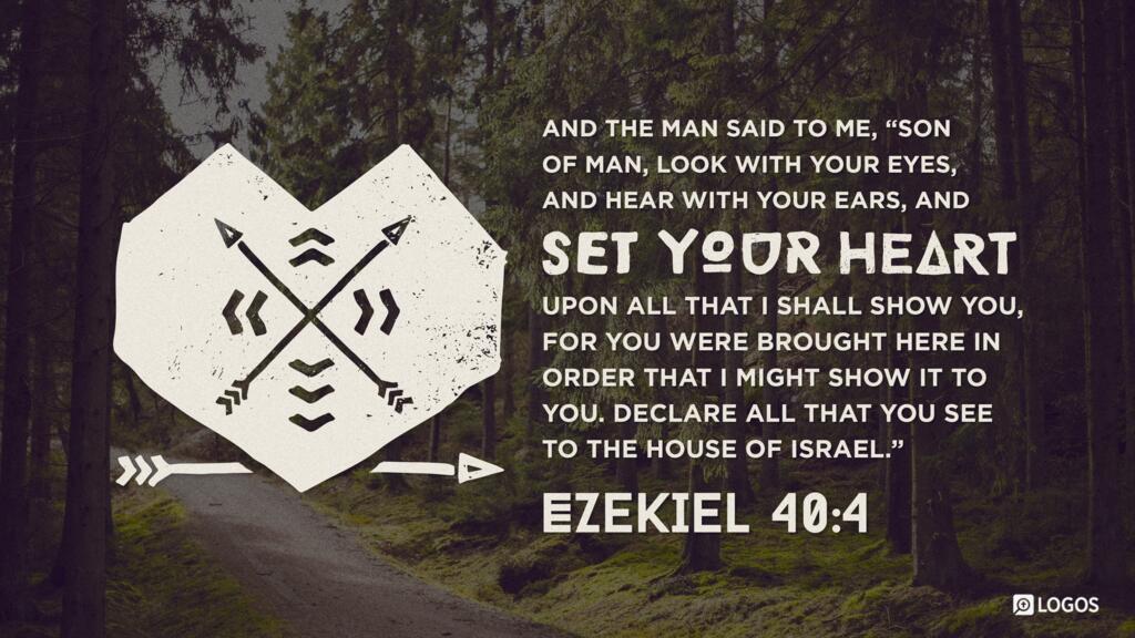 Ezekiel 40:4: And the man said to me, “Son of man, look with your eyes, and hear with your ears, and set your heart upon all that I shall show you, for you were brought here in order that I might show it to you. Declare all that you see to the house of Israel.”