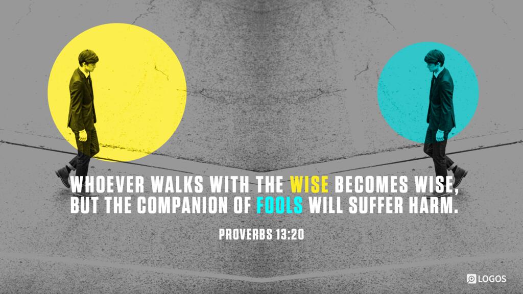 Proverbs 13:20: Whoever walks with the wise becomes wise, but the companion of fools will suffer harm.