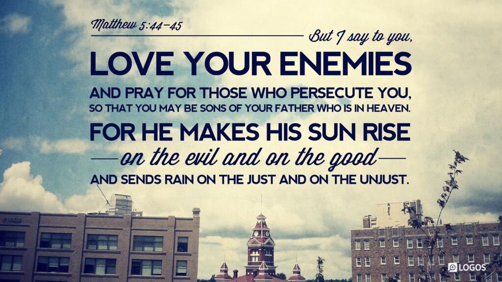 Matthew 5:44–45: But I say to you, Love your enemies and pray for those who persecute you, so that you may be sons of your Father who is in heaven. For he makes his sun rise on the evil and on the good, and sends rain on the just and on the unjust.
