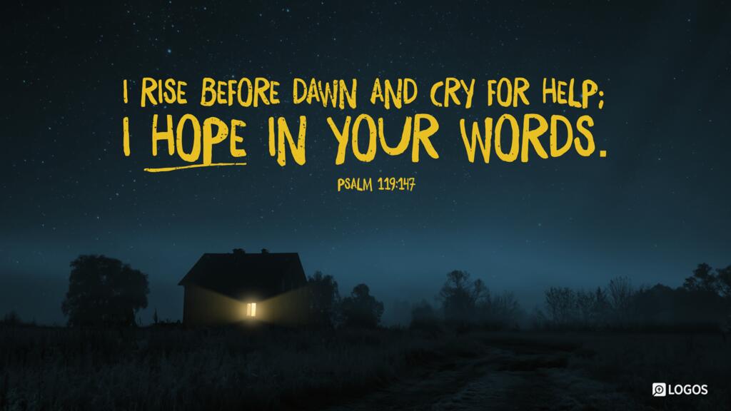 Psalm 119:147: I rise before dawn and cry for help; I hope in your words.