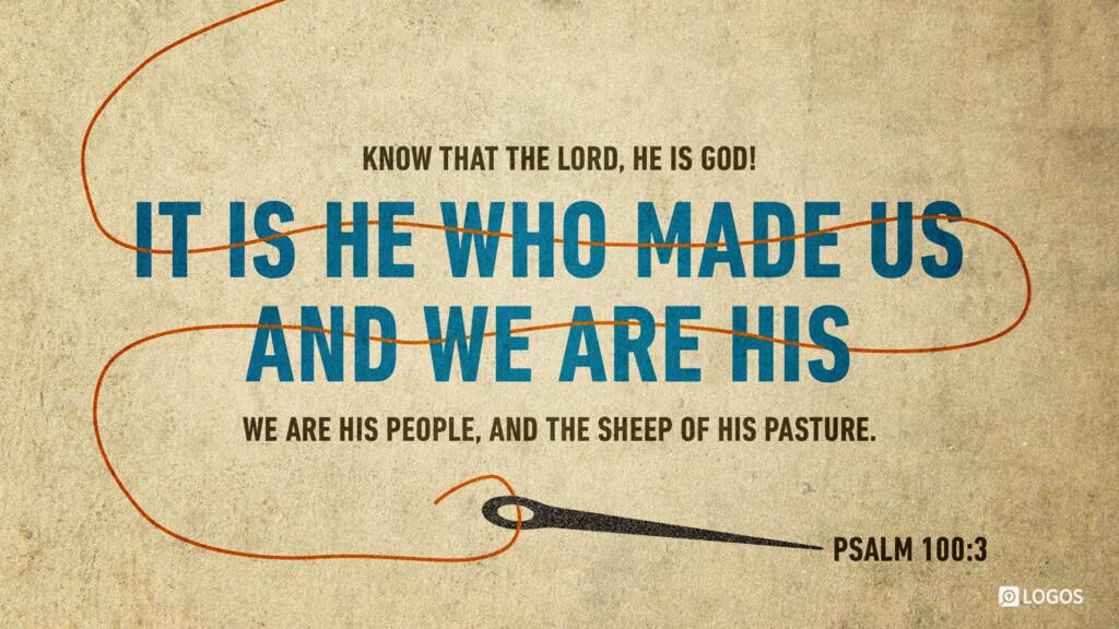 Psalm 100:3: Know that the LORD, he is God! It is he who made us, and we are his; we are his people, and the sheep of his pasture.