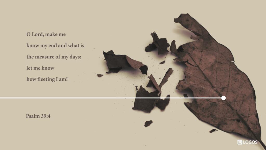 Psalm 39:4: ...O Lord, make me know my end and what is the measure of my days; let me know how fleeting I am!