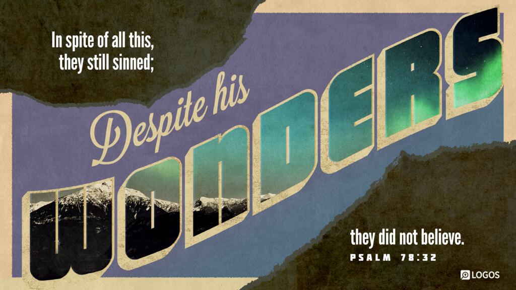 Psalm 78:32: In spite of all this, they still sinned; despite his wonders, they did not believe.