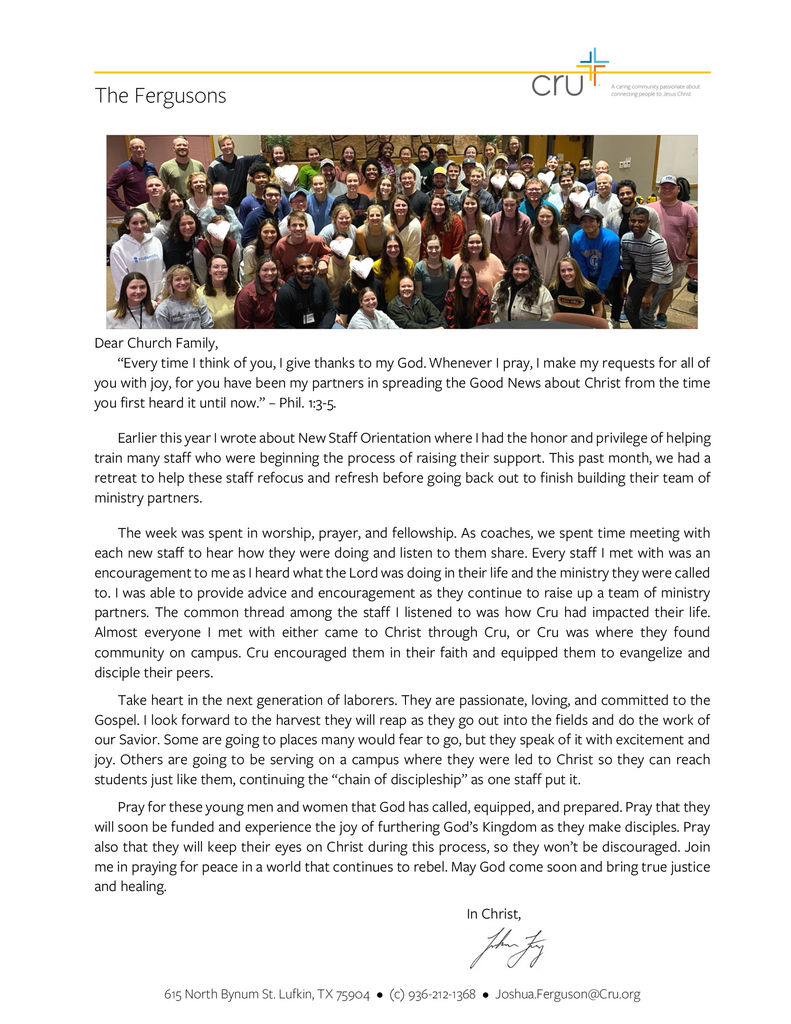 October Prayer Letter