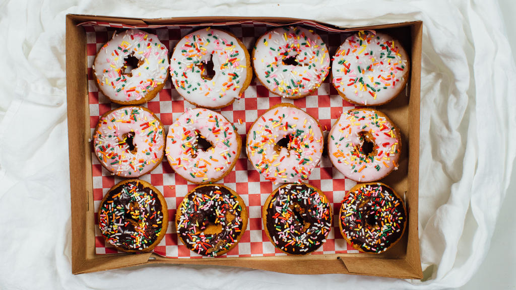 Box of frosted donuts with sprinkles large preview