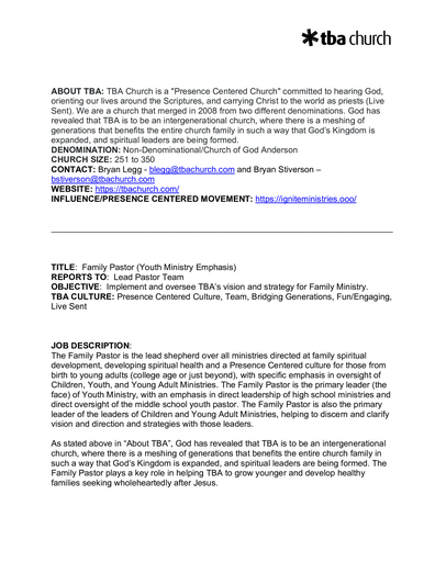 Family Pastor Job Description (Updated March 2025)
