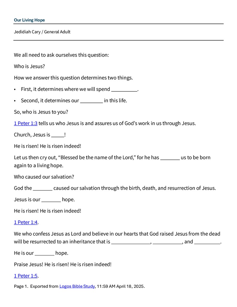 4 19-20 2025 Our Living Hope Saturday And Sunday Notes