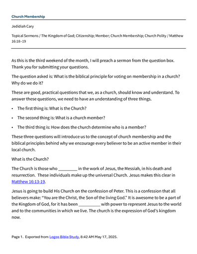 05 17-18 2025 Church Membership Notes