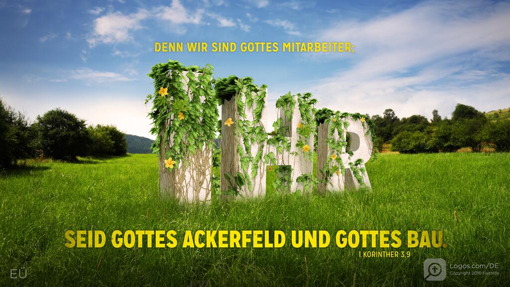 1. Korinther 3,9: DENN WIR SIND GOTTES MITARBEITER; IHR SEID GOTTES ACKERFELD UND GOTTES BAU.