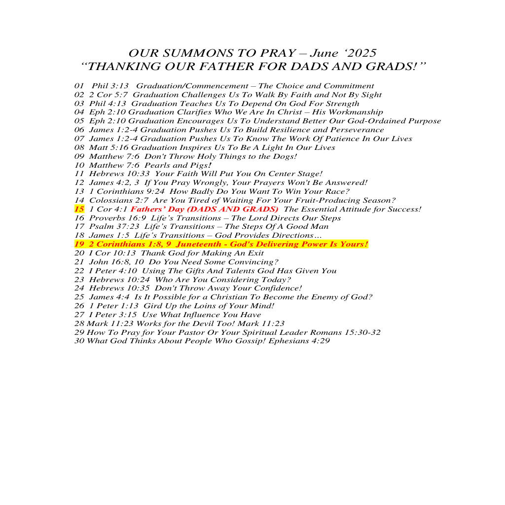 00 OUR SUMMONS TO PRAY -  JUNE 2025