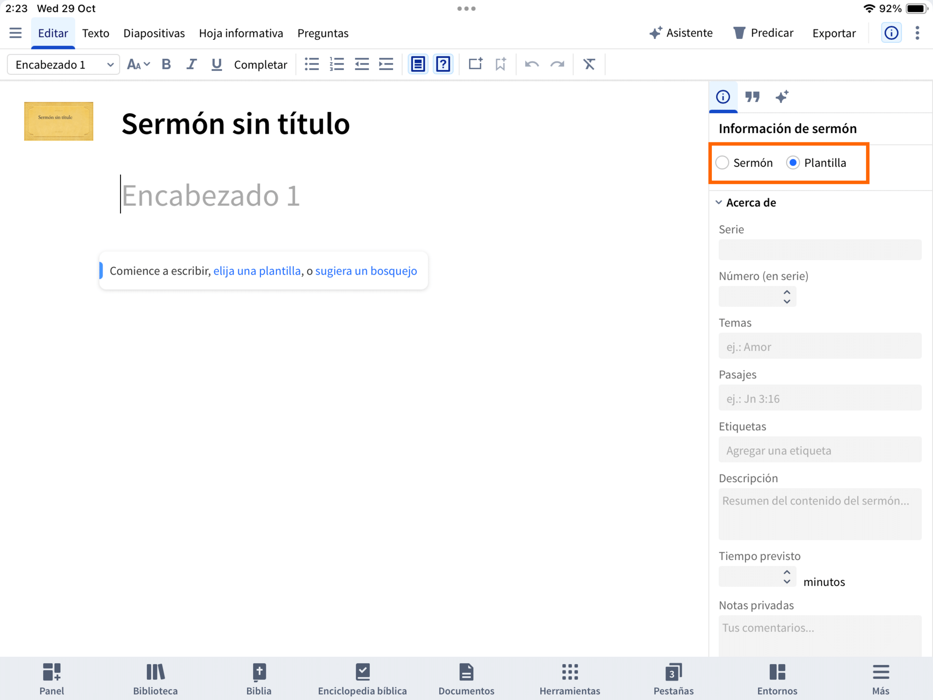 Administrador De Sermones - Movil - Opcion De Plantilla