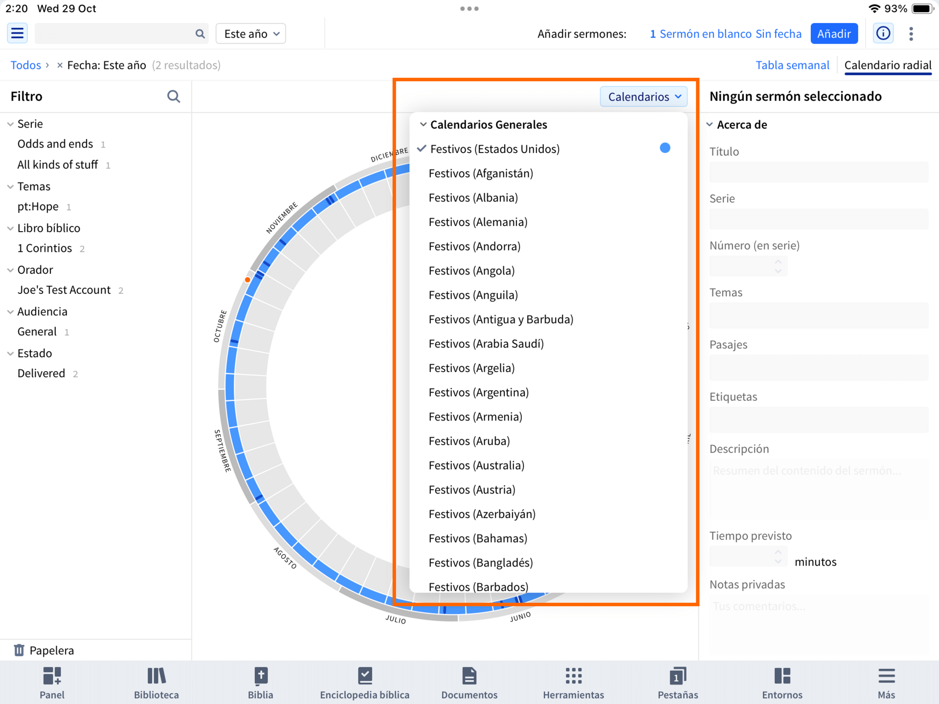 Administrador De Sermones - Movil - Seleccion De Calendario