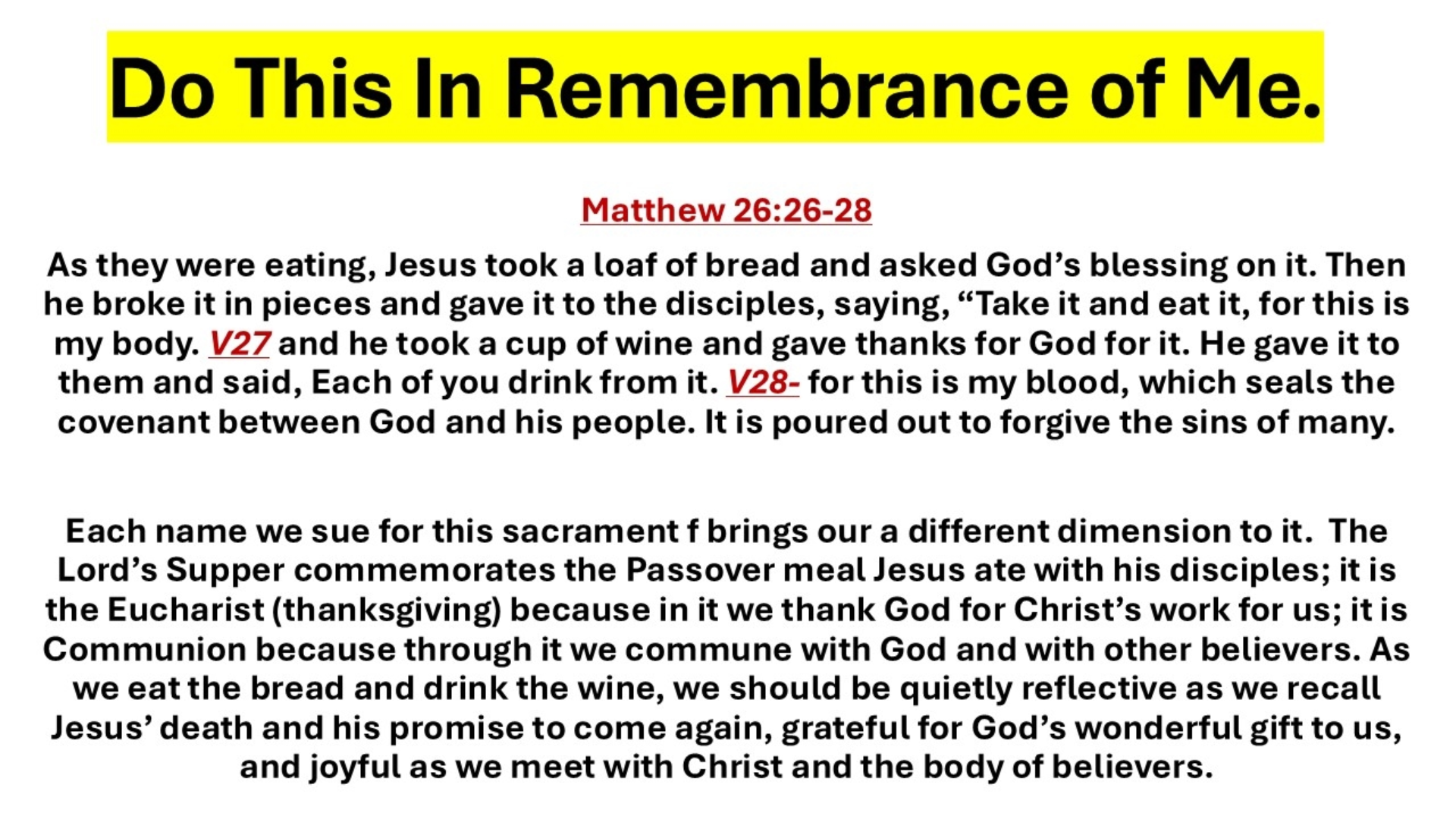 Do This In Remembrance of Me - Sunday, November 2, 2025