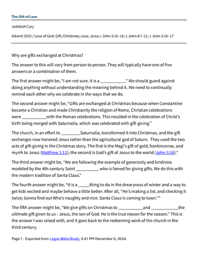 12 20-21 2025 The Gift Of Love - Advent 2025 Saturday^J Sunday Notes