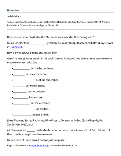 12 27-28 2025 Connection - How Do We Connect With God Saturday Sunday Notes