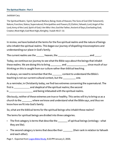 01 24-25 2026 Spiritual Realm Part 3 Saturday And Sunday Notes