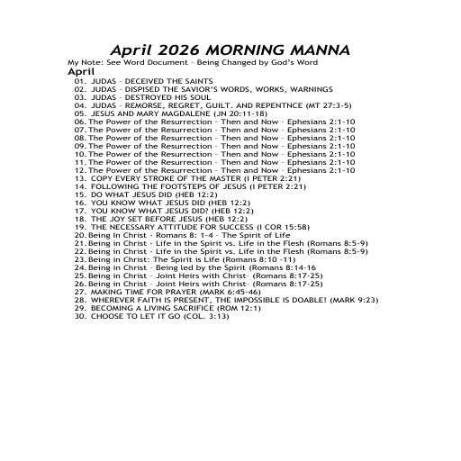00 April 2026 MORNING MANNA List