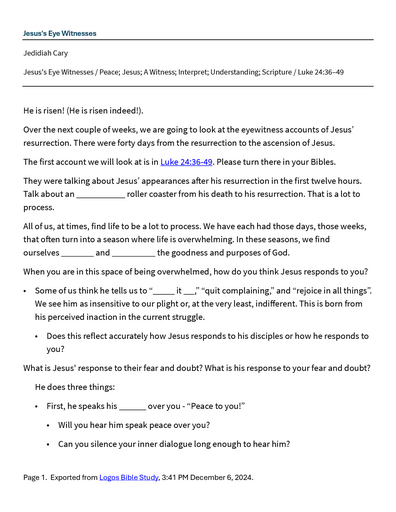 04 11-12 2026 Jesus's Eye Witnesses Saturday Sunday Notes