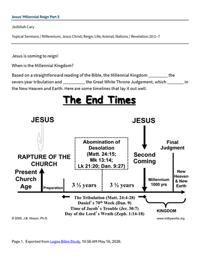 05 23-24 2026 Jesus' Millennial Reign Part 2 Saturday And Sunday Notes.