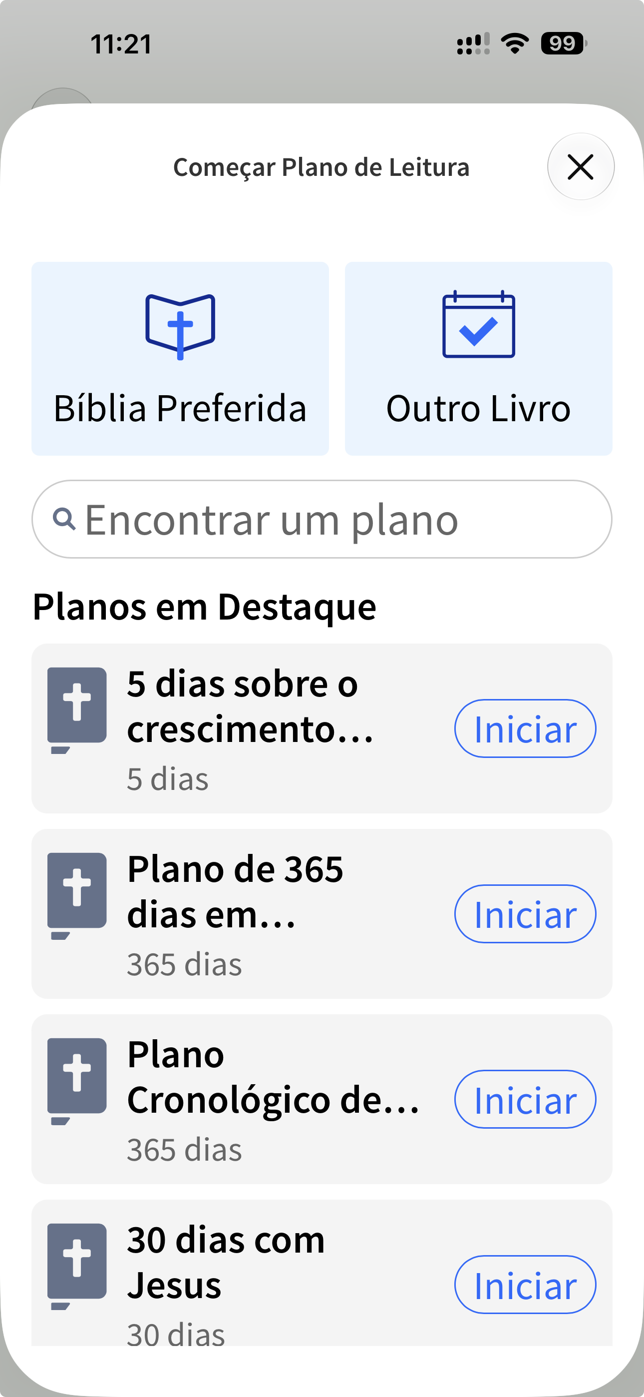 Assistente de criação de Plano de Leitura do Logos no celular