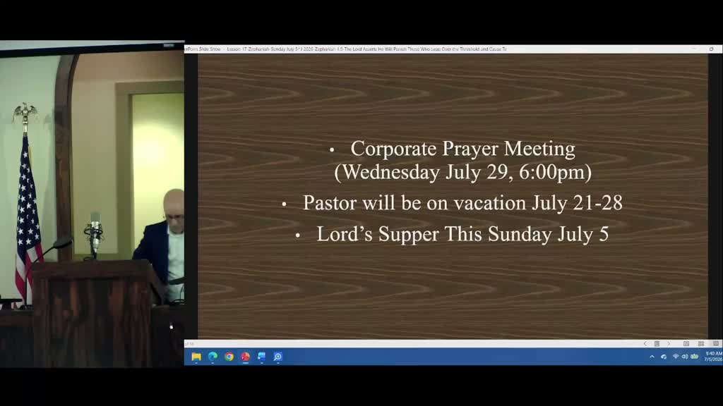 Zephaniah 1.9-The Lord Asserts He Will Punish Those Who Leap Over the Threshold and Cause Temple to Be Filled with Violence (Doctrinal Bible Church in Huntsville, Alabama)