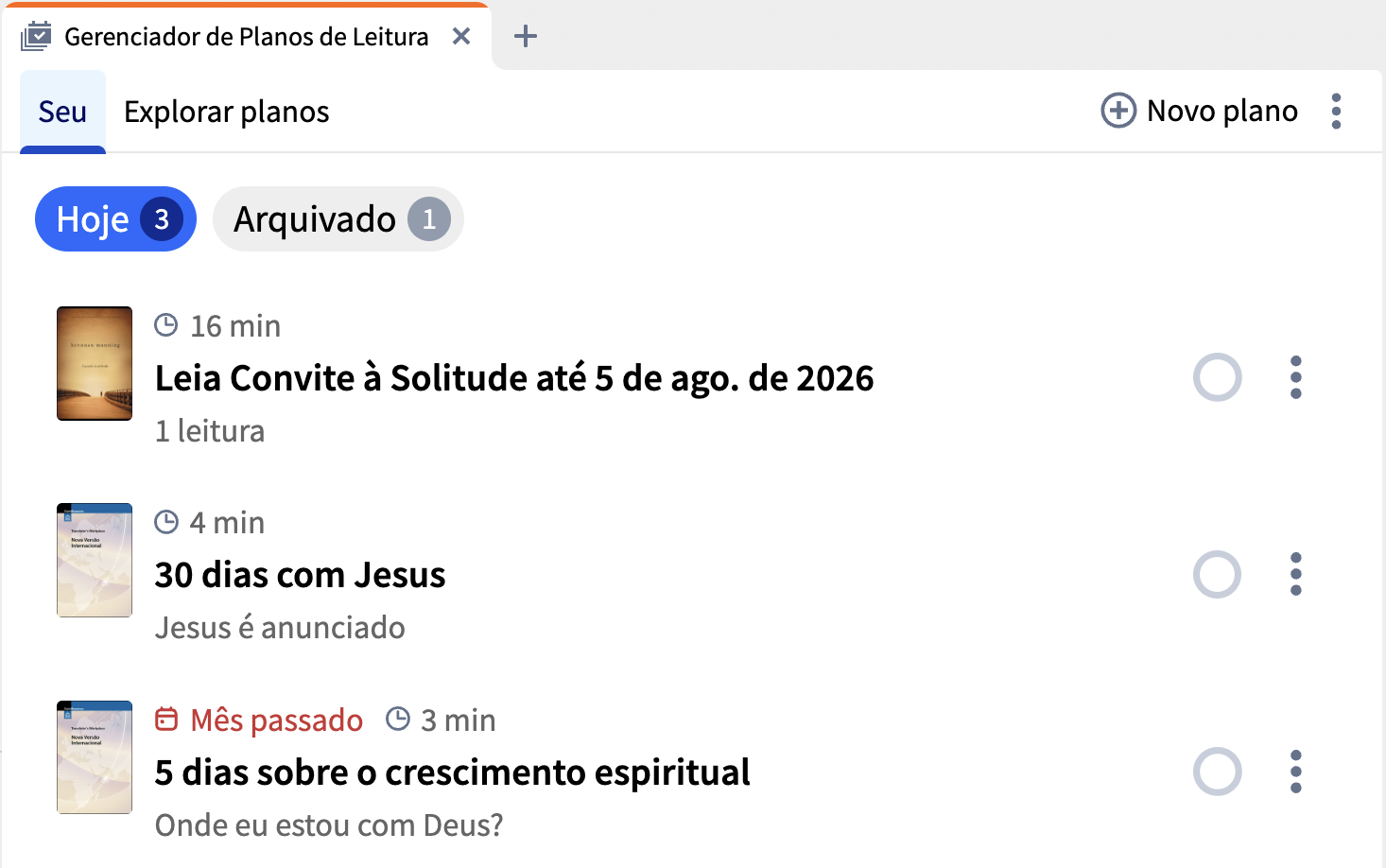 A aba "Seus" no Gerenciador de Planos de Leitura do Logos