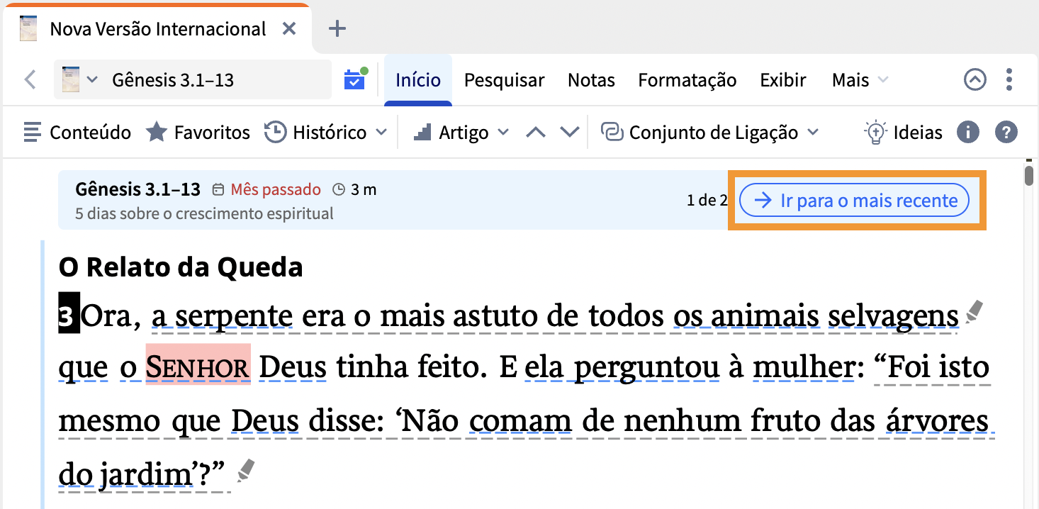 Opção Pular para a mais recente no Plano de Leitura do Logos