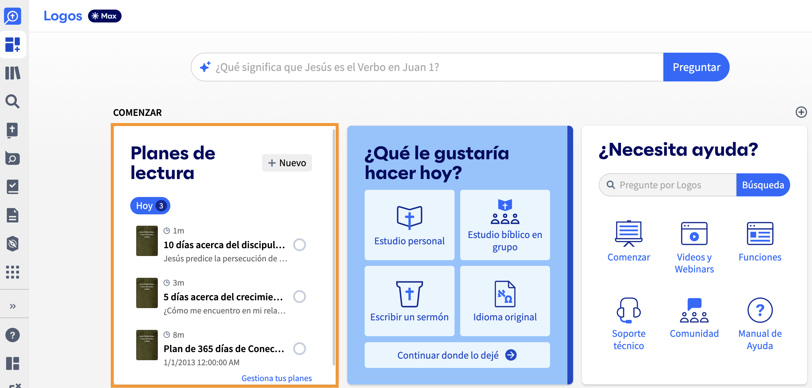 Tarjeta de Plan de Lectura en el Panel de Logos