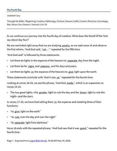 08 22-23 2026 Through The Bible - The Fourth Day Saturday And Sunday Notes