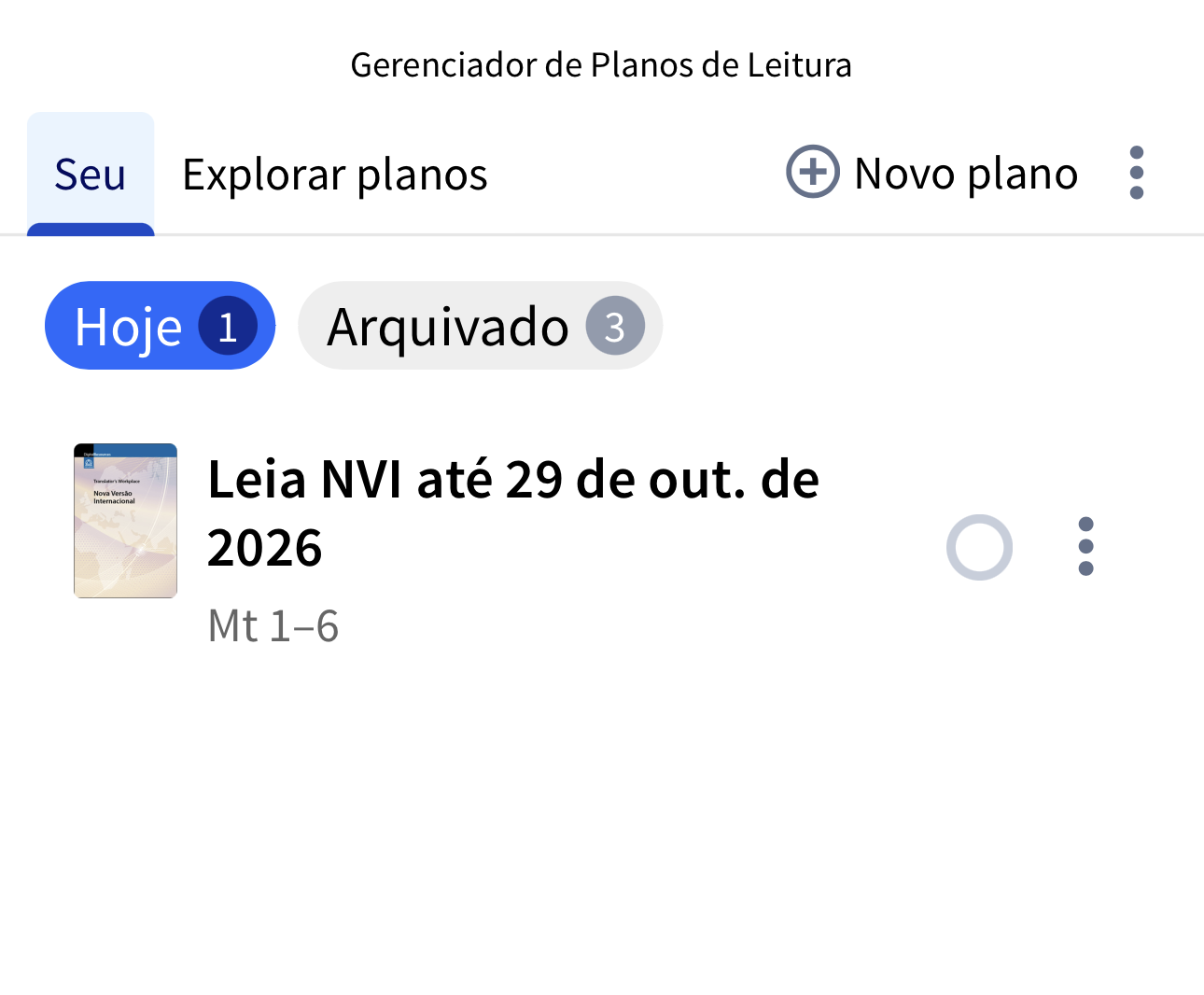 Gerenciador de Planos de Leitura no aplicativo móvel do Logos