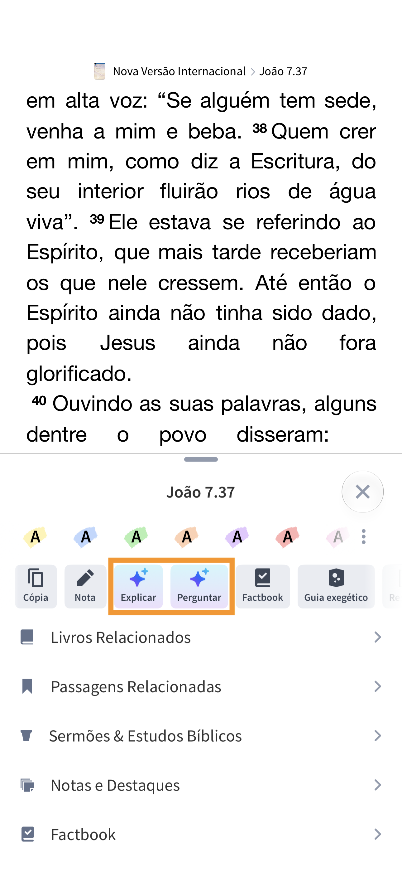 Novas funções Explicar e Perguntar no aplicativo móvel do Logos