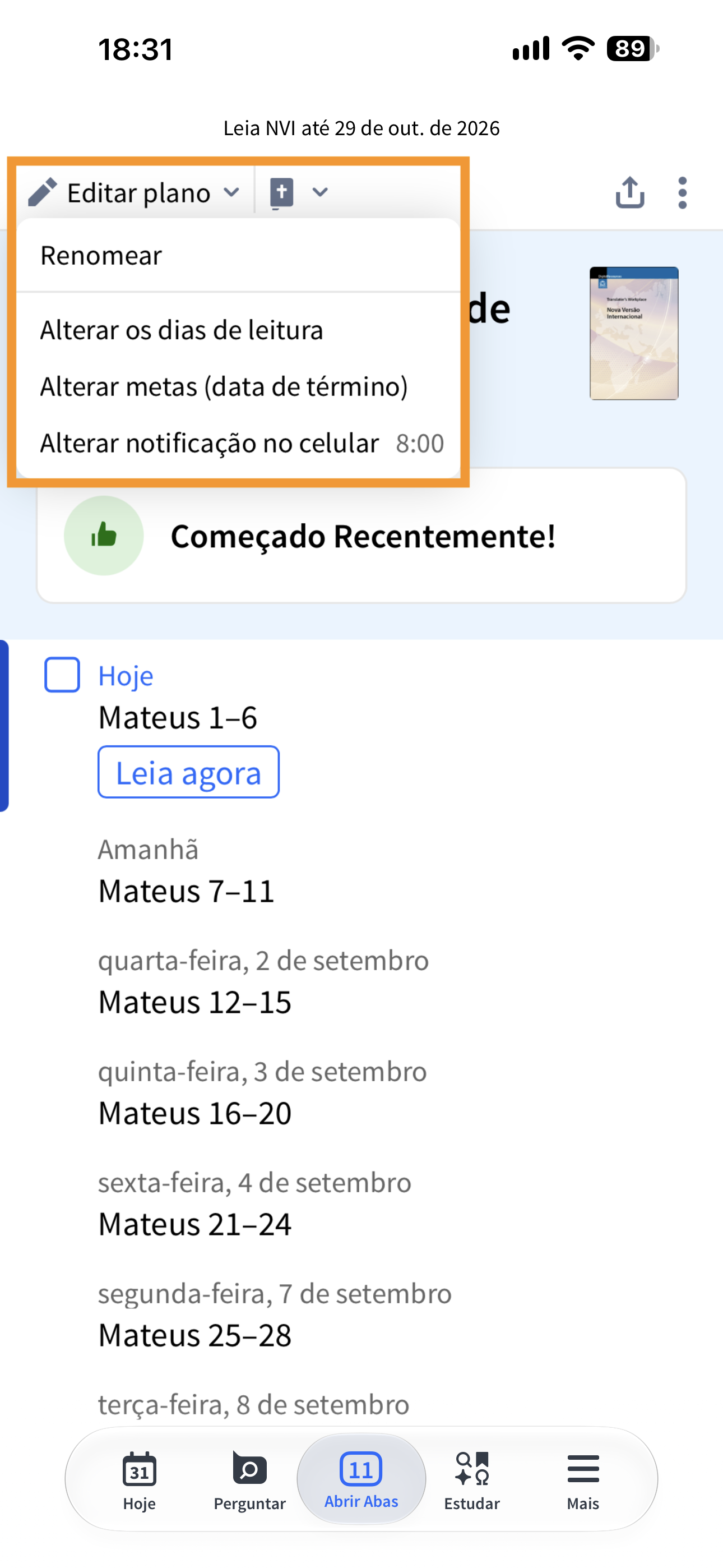 Editar Planos de Leitura no aplicativo móvel do Logos
