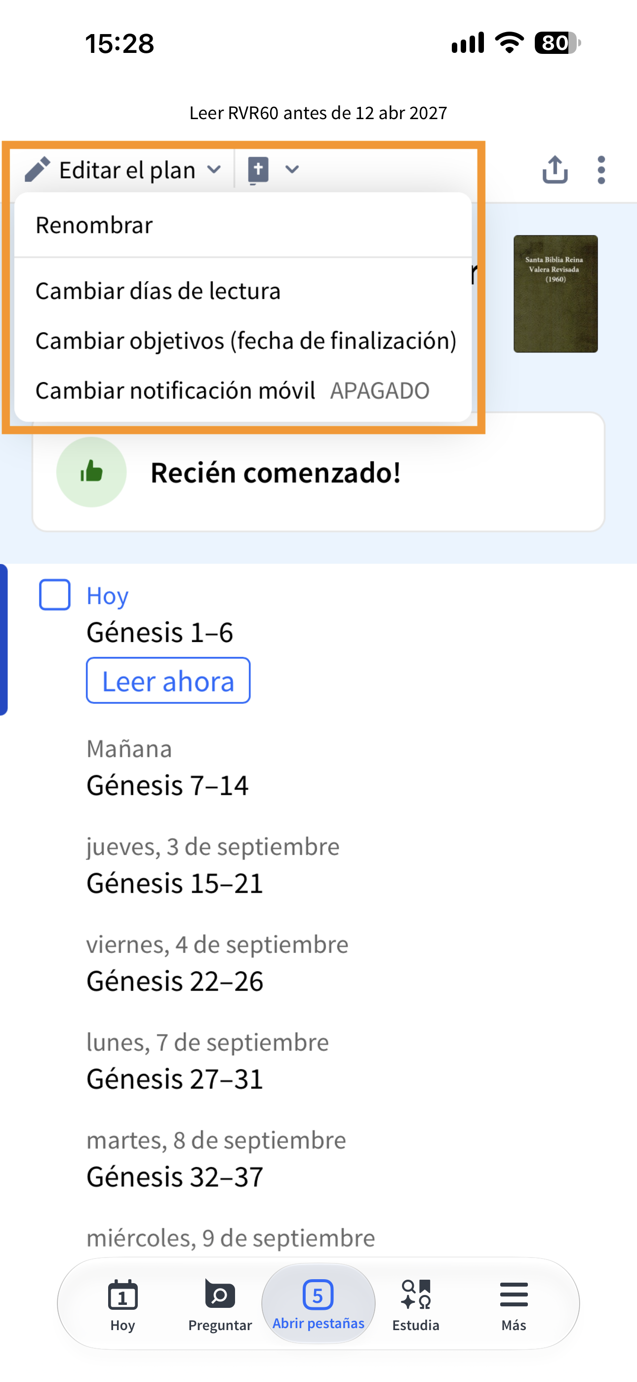 Editar Planes de Lectura en Logos móvil