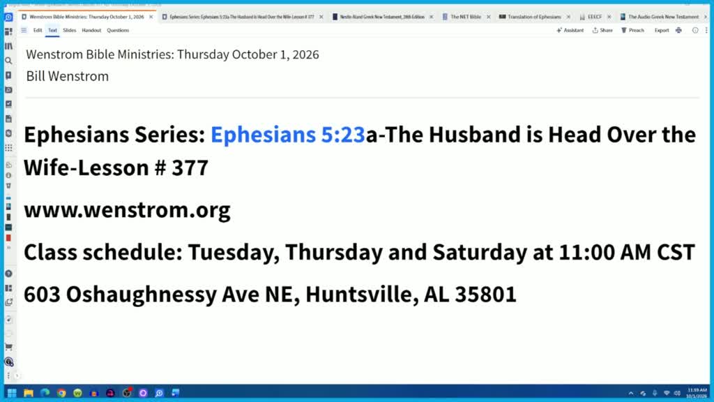 Ephesians 5.23a-The Husband is Head Over the Wife
